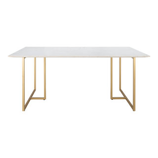 Marby Modern Rectangle 63 Faux Marble Dining Table Gold Base Stainless  Steel