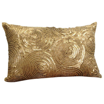 Gold Spiral Sequins 12"x16" Silk Lumbar Pillow Cover, All Eyes On Gold
