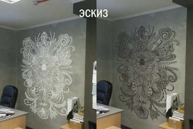Study room - large contemporary study room idea in Other with gray walls