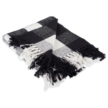 DII 50x60" Modern Cotton Buffalo Check Throw with Fringe in Black and White