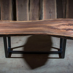 Single Slab Black Walnut Dining Table and Live Edge Bench - Dining Tables
