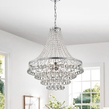 7-Light Chrome and Crystal Empire 4 Tier Chandelier Glam Lighting