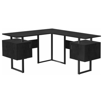 Modern L-Shaped Desk, Reversible Design With 2 Cabinets & Floating Top, Black