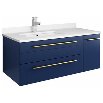 Fresca Lucera 36" Royal Blue Bathroom Cabinet With Top and Sink Left Version