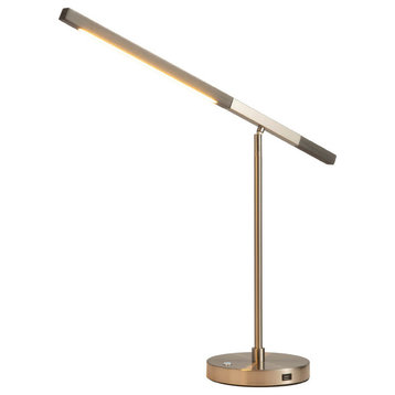 Port Table Lamp - 35", Charcoal Gray Wood & Satin Nickel,Touch Dimmer,LED Module