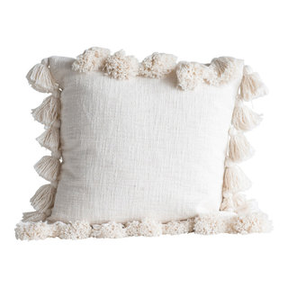 Luxurious Square Cotton Woven Slub Pillow With Tassels - Contemporary - Decorative  Pillows - by Olive Grove