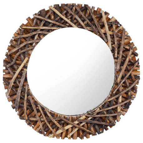 vidaxL Wall Mirror 23.6" Teak Round