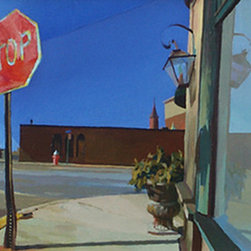 "Stop in New London" by Susan Stephenson, oil on panel, 12"x24" - Paintings