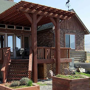 Timber Frame Attached Pergola Over Wooden Deck