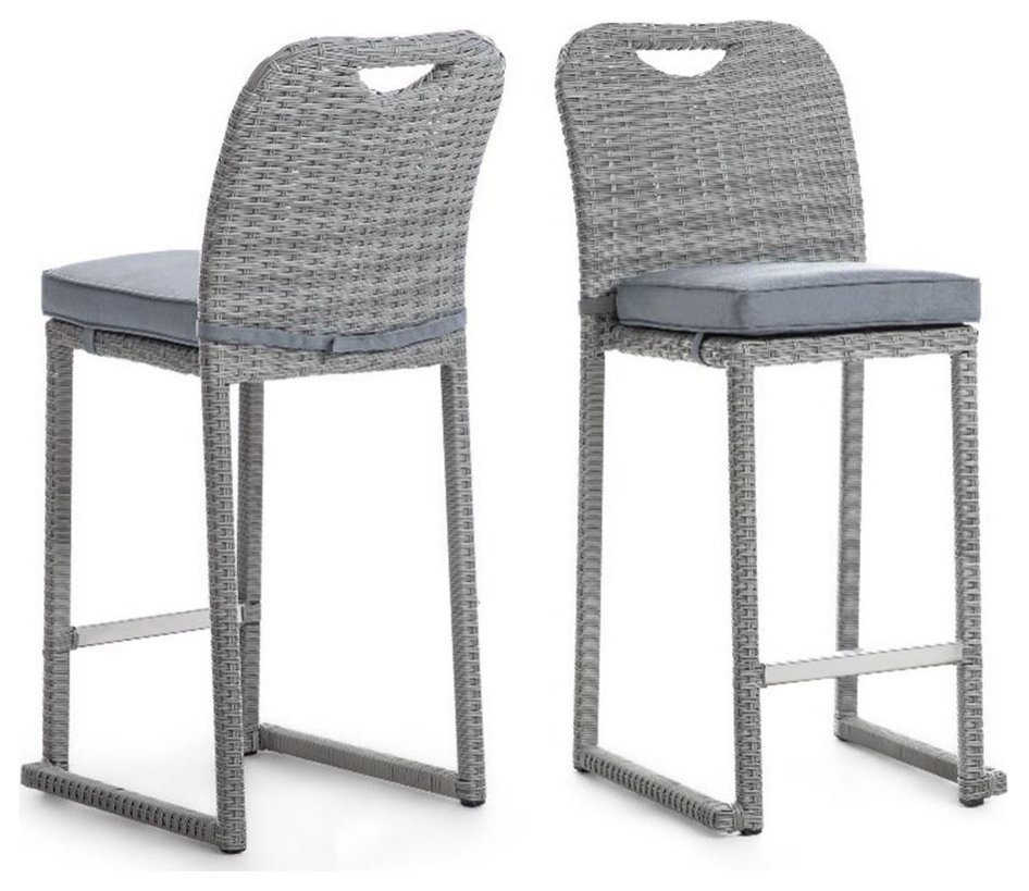 Greemotion Cyprus Stainless Steel Gray Outdoor Bar Height Dining Stools ...