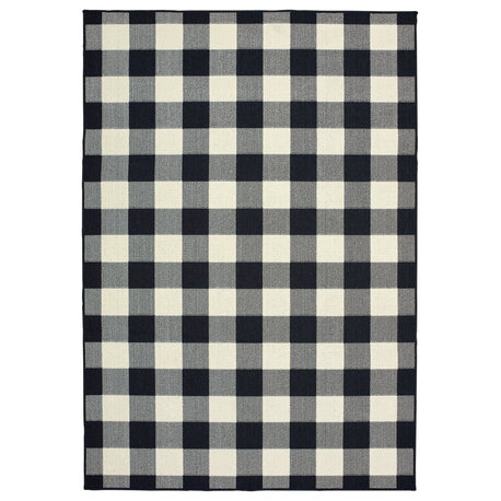 Martinique Gingham Check Black/ Ivory Indoor/Outdoor Area Rug, 7'10"x10'10"