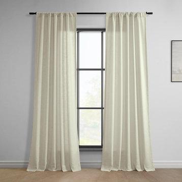 Light Tan Classic Faux Linen Curtain Single Panel, 50W x 120L