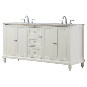 Classic 70" Double Vanity, Pearl White, Top: Carrara Marble, Without Mirror