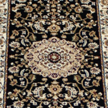 Mersin Collection Persian Style Area Rug - Olefin Rug with Jute Backing, Black - 3' X 15'