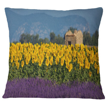 Lavender and Sunflower in Provence Floral Throw Pillow, 18"x18"