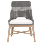 Essentials for Living - Tapestry Outdoor Dining Chair, Set of 2 - These woven outdoor dining chairs will add a touch of coastal style to your backyard or patio. Constructed with a stainless steel frame and solid gray teak legs, these side chairs are not only sturdy, but durable for outdoor use. A rich dove colored rope is tightly woven with an eye-catching solid white speckle stripe interwoven at the center of the seat back. The gray teak legs feature crossed leg stretchers and a beautiful wood grain finish. Paired with a removable all-weather seat cushion, the chairs provide comfort with style and will be the perfect addition to any outdoor space.