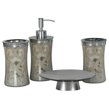 nu steel Mercury Glass Soap Dish Tumbler and Lotion Pump, Set of 4