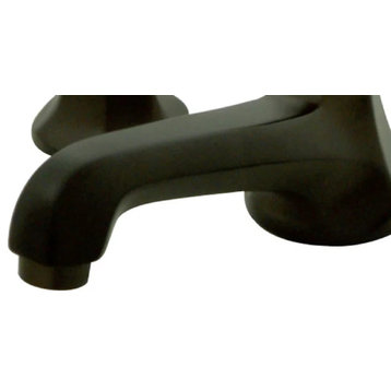 Deck Mounted Bathroom Faucet, Low Profile Spout & White Crossed Handles, Bronze