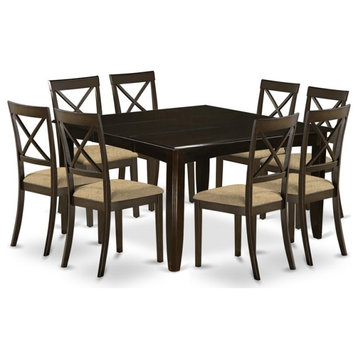 East West Furniture Parfait 9-piece Dining Set with Cushion Seat in Cappuccino