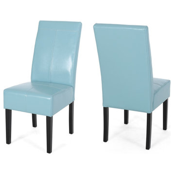 GDF Studio Emilia T-stitch Bonded Leather Dining Chair, Set of 2, Teal, Faux Leather