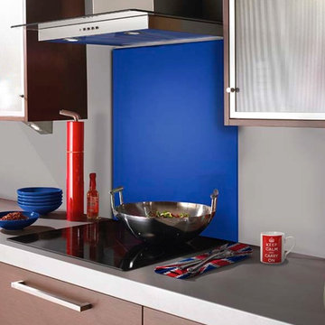 Blue glass splashbacks