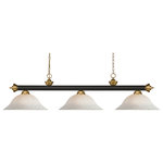 Z-Lite - Island/Billiard - The Slim Styling Of This Three Light Fixture Creates A Classic Yet Modern Statement. Finished In Bronze and Satin Gold This Three Light Fixture Uses White Mottle Glass Shades To Compliment Its Classic Look.