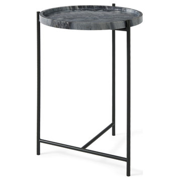 Stella Gray Marble w/ Black Metal Base Round Accent Table