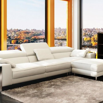 White Bonded Leather Sectional Sofa with Ottoman