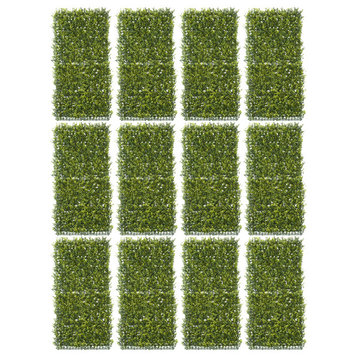 Serene Spaces Living Pack of 12 Faux Boxwood Wall Panels, 20" Square & 2" High