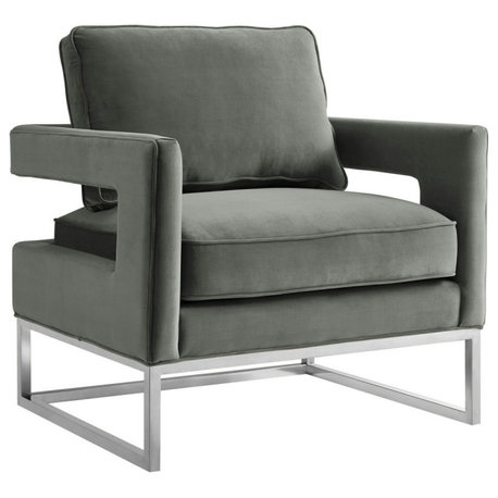 Avery Grey Velvet Chair - Silver Frame