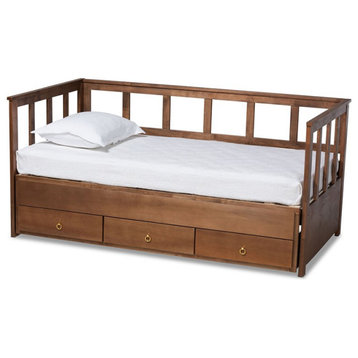 Baxton Studio Kendra Walnut Finished Twin to King Size Daybed with Drawers