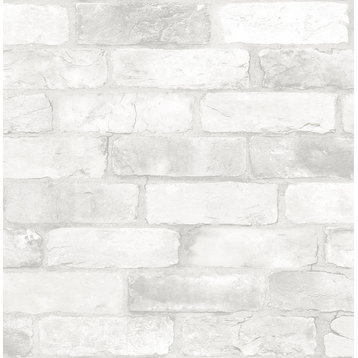 Peel and Stick Wallpaper Faux Textured White Brick, 4 Bolts
