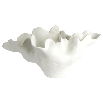 Luxe Artisan Ceramic Abstract Ivory Bowl 13", Organic Free Form Modern Metallic