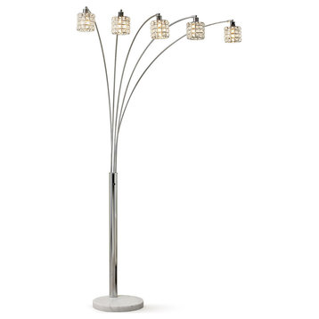 Flair Dimmable 5-Light Crystal Arch Floor Lamp, Polished Chrome