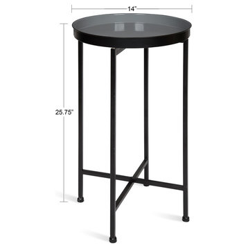 Kate and Laurel Celia Round Metal Foldable Tray Accent Table, Black/Gray