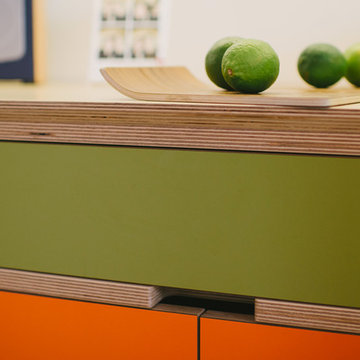 The Rogersons: Orange, Lime & White Laminated Plywood Kitchen
