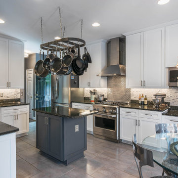 White Shaker Kitchen with Contrasting Dark Gray Island in Gaithersburg, MD