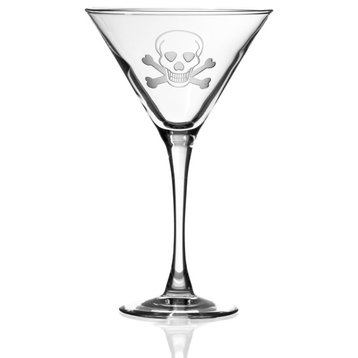 Skull and Cross Bones Martini Glass 10 Ounce, Set of 4 Glasses