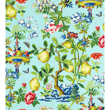 Shantung Garden Cotton Print, Aquamarine