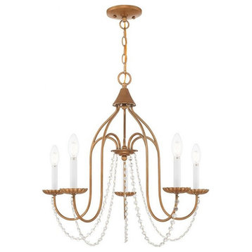 Traditional French Country Farmhouse Five Light Chandelier-Antique Gold Leaf