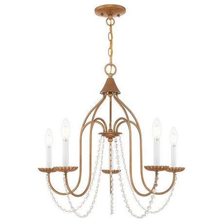 Traditional French Country Farmhouse Five Light Chandelier-Antique Gold Leaf