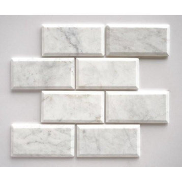3 X 6 Carrara White Marble Honed & Deep-Beveled Field Tile