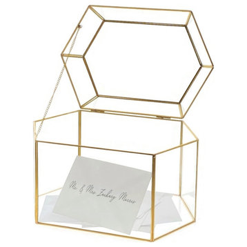 OnDisplay Luxe Gold Frame Glass Wedding Card Box w/Lid - Clear Gift/Money Box