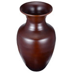 Villacera - Villacera Handcrafted 14" Tall Brown Bamboo Vase Sustainable Bamboo - Accent any space with Villacera's whimsically modern Handcrafted 14 Tall Brown Bamboo Vase, perfect as a stand-alone piece or filled with your favorite fillers, silk plants or artificial flowers. Standing 14-Inches tall, its smooth round profile is interrupted by the soft texture of the natural spun bamboo, creating a charming and exotic statement in any living space.  Each Villacera Handmade Bamboo Vase is uniquely hand spun out of sustainable, lightweight bamboo, leaving minimal differences of each piece.  Bamboo is relatively lightweight, yet dense and therefore very durable, requiring little to no maintenance, providing your home and dining room with decor for years to come.