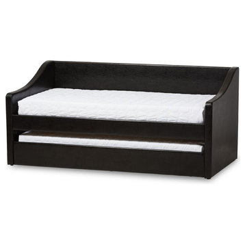 Barnstorm Upholstered Daybed With Guest Trundle Bed, Black Faux Leather
