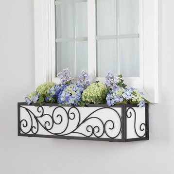 Wayfarer Wrought Iron Window Box with White PVC Liner, 30"