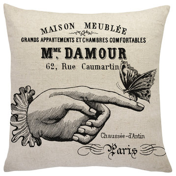 French Butterfly Linen Throw Pillow