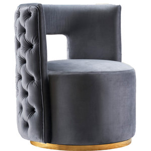 Black 49 W x 34 D x 28 H Meridian Furniture Julian Collection Modern Contemporary Velvet Upholstered Chair with Stainless Steel Base in Rich Gold Finish