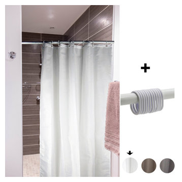Small Stall Shower Curtain Narrow Size 48"W x 72"H Inch-8 Matching Rings White