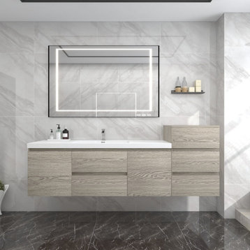 BTO 80" Wall Mounted Bath Vanity With Reinforced Acrylic Sink, Single Sink, Tuna Oak